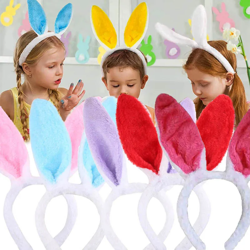Diadema de Orejas de conejo de felpa para niños, horquilla de orejas largas de conejo de dibujos animados, accesorios decorativos de juego de rol de Anime de Pascua
