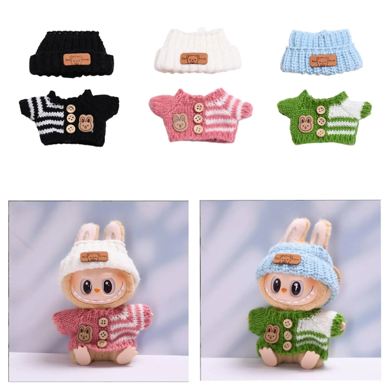 2x Fashion Dolls Sweater and Hat Dress up Adorable Doll Accessories Clothing Handmade Clothing for 15-17cm Dolls Birthday Gifts