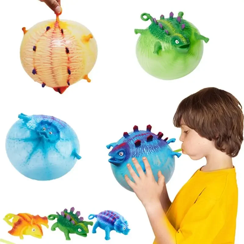 4 unids/set niños divertidos soplando animales inflables globos de dinosaurio juguetes novedosos ansiedad alivio del estrés pelota para apretar regalo - imagen 2