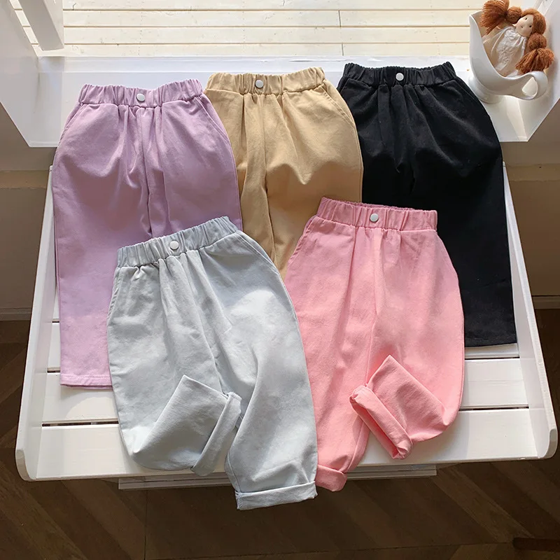 Pantalones bombachos de algodón versátiles para niños, pantalones informales de otoño para niños y niñas, diseño Simple - imagen 2