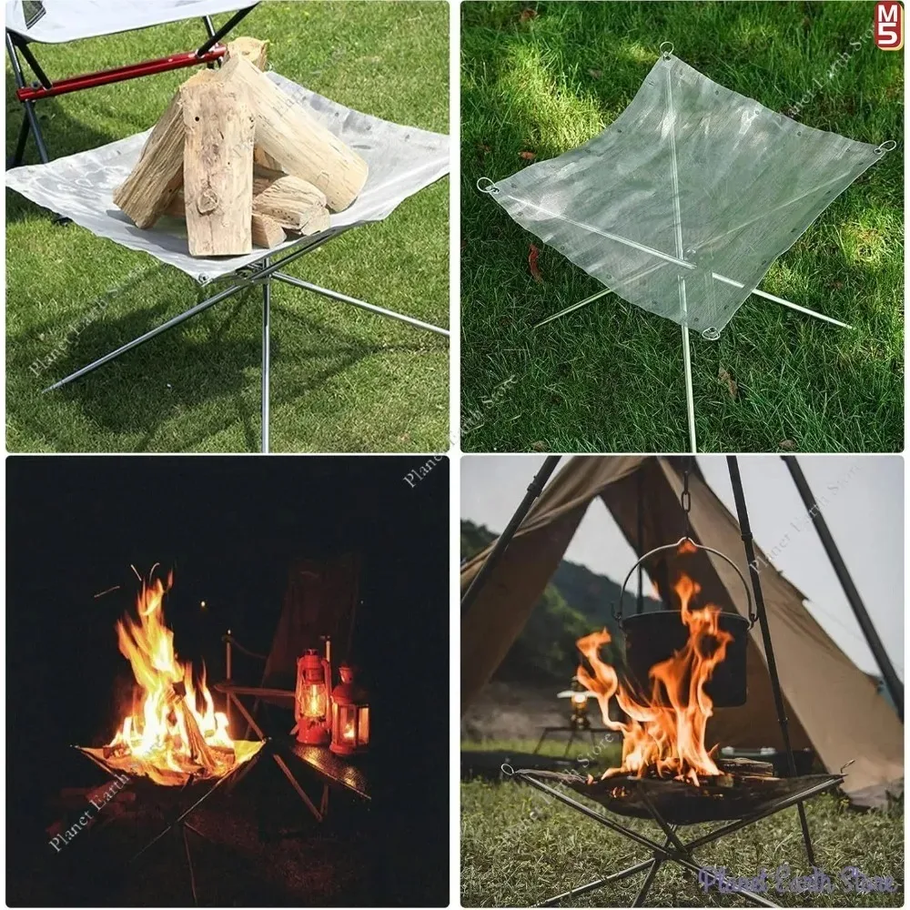 304 de malla plegable de acero inoxidable, fogata, barbacoa, hoguera, juego de estufa de cocina, equipo al aire libre, fogón de Camping - imagen 5