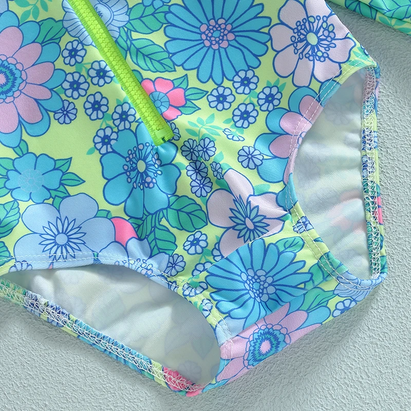 Bañador con protección solar para niña – Estampado floral y cremallera - imagen 2
