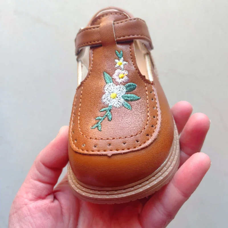 Primavera otoño niñas zapatos de cuero moda bordado zapatos escolares PU antideslizante Casual niños princesa niñas zapatos - imagen 4