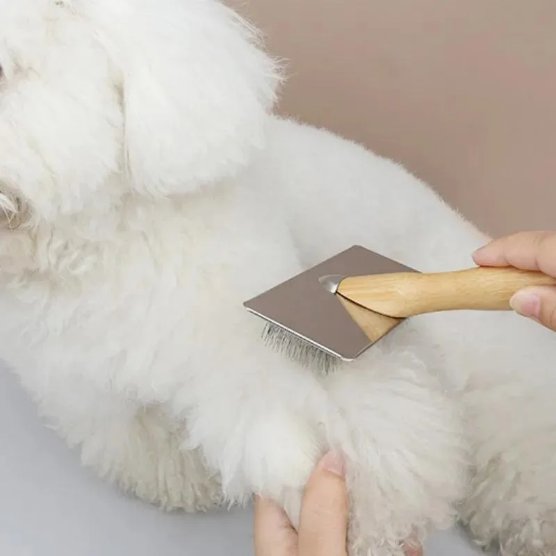 Peine de madera maciza para perros y gatos: ¡dientes de acero inoxidable para apertura de nudos de pelo! Cepillo de masaje para quitar el pelo de mascotas - imagen 4
