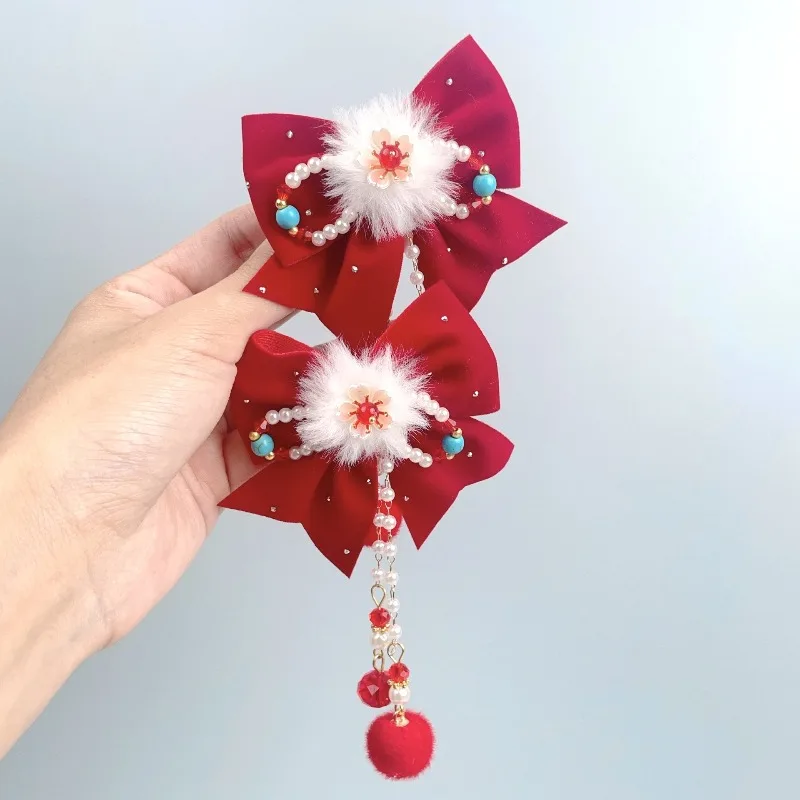 Pinzas para el cabello de Año Nuevo para niñas: diseño de lazo rojo, festivo y lindo, combinación perfecta para trajes de Hanfu y celebración de Año Nuevo. - imagen 3