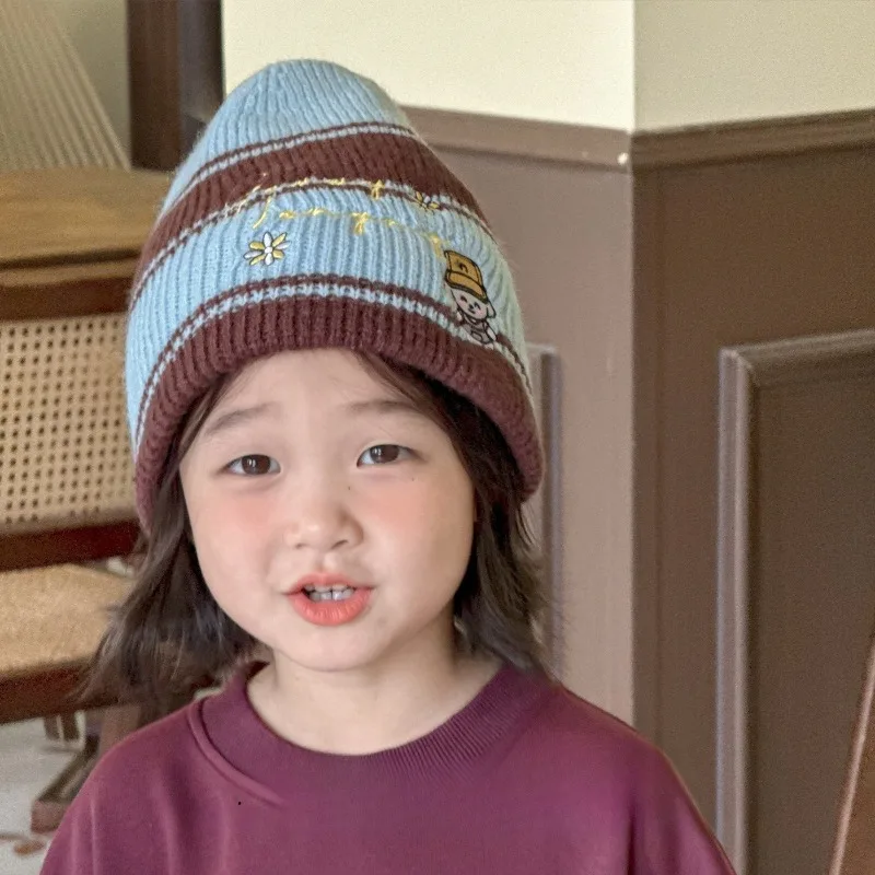 Gorro de punto retro a rayas de estilo japonés: diseño de dibujos animados unisex para niños y niñas – Gorro cálido y resistente al viento para otoño e invierno. - imagen 5