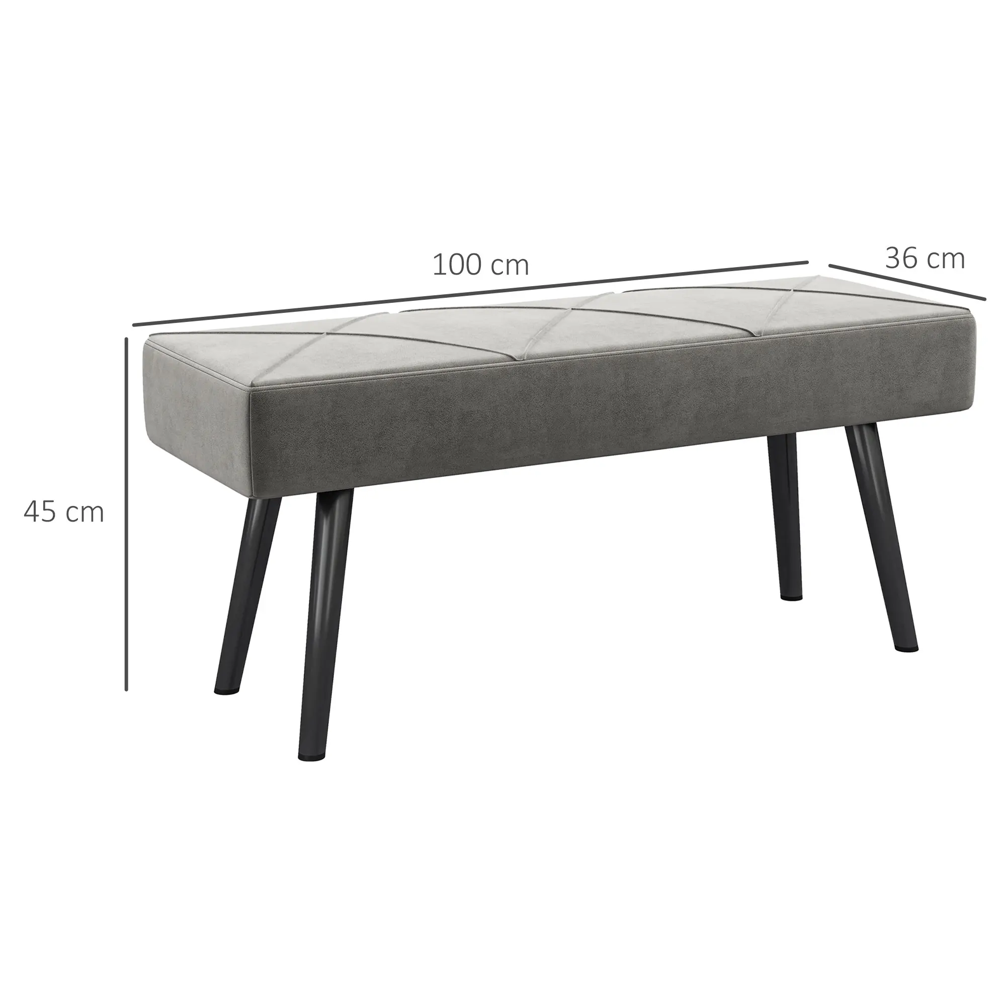 HOMCOM Taburete Pie de Cama Multifuncional Banco Pie de Cama Moderno Banco Dormitorio con Pies de Acero y Asiento Acolchado Carga 120 kg para Entrada Pasillo 100x36x45 cm - imagen 3