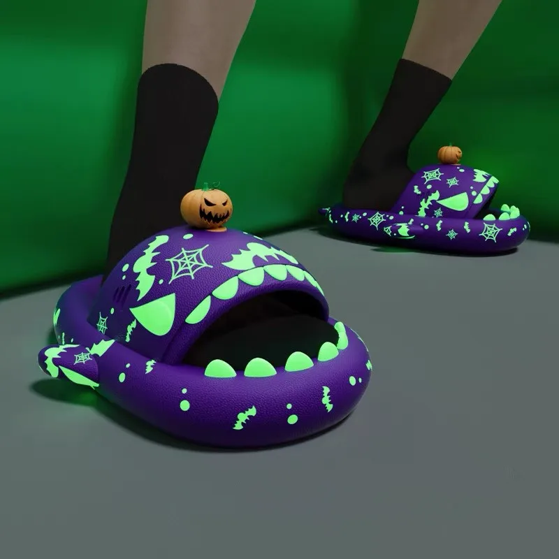 Zapatillas luminosas de tiburón para Navidad y Halloween, zapatos DIY de calabaza, sandalias de plataforma antideslizantes para parejas, chanclas de playa para interiores