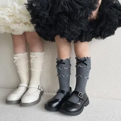 1 par 2024 elegante otoño chica calcetín hasta la pantorrilla moda coreana volante calcetín con lazo para niños calcetines escolares de algodón suave accesorios de ropa