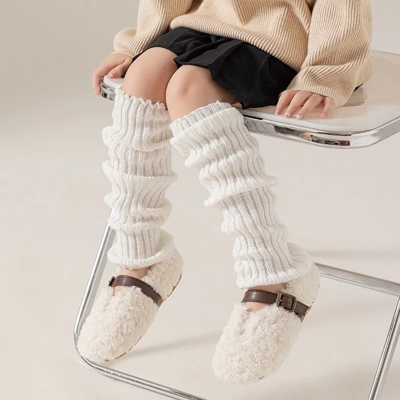 Calentadores de piernas coreanos informales de Color sólido para niñas, calcetines cálidos tejidos hasta la pantorrilla para niños, calcetines escolares suaves de moda para Otoño e Invierno - imagen 2