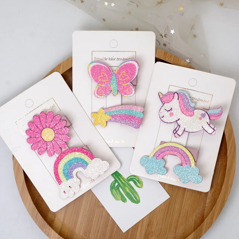 Pinzas de pelo con purpurina para niña – Unicornio y arcoíris - imagen 4