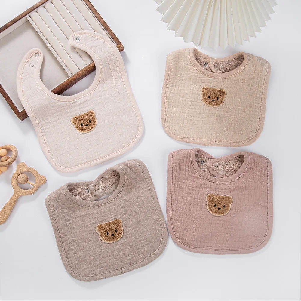 3 unids/set lindo oso babero de muselina de algodón paños para eructar Baberos de alimentación suaves para recién nacidos niños niñas espesar toalla de Saliva pañuelos - imagen 2