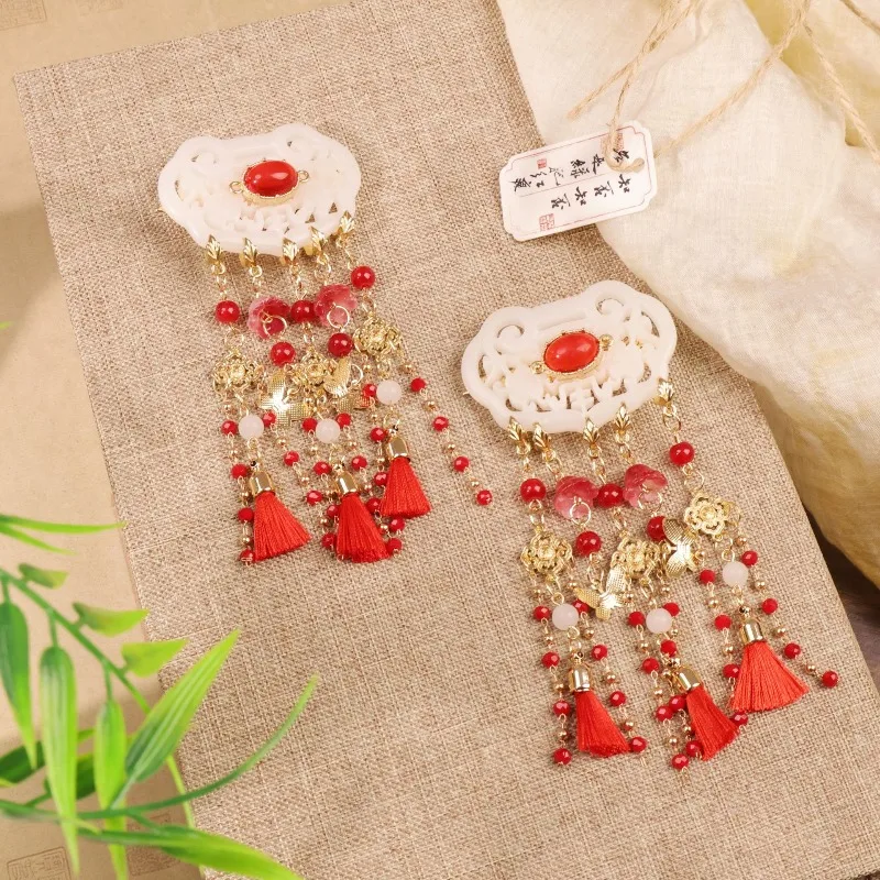 Pinza para el pelo para niños de estilo antiguo de Año Nuevo, estilo chino con borla roja, perfecta para looks, un accesorio festivo imprescindible para el cabello para niños - imagen 2