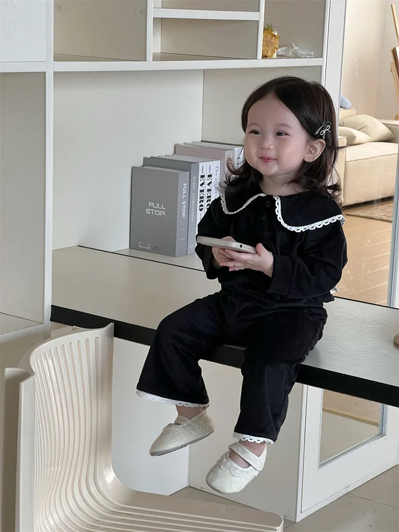 MILANCEL, nuevo conjunto de ropa de primavera para bebés, 9M-3T, bonita camisa de encaje de retazos + Pantalones de pierna ancha, prendas de vestir de estilo fino para niños pequeños, 2 uds. - imagen 4