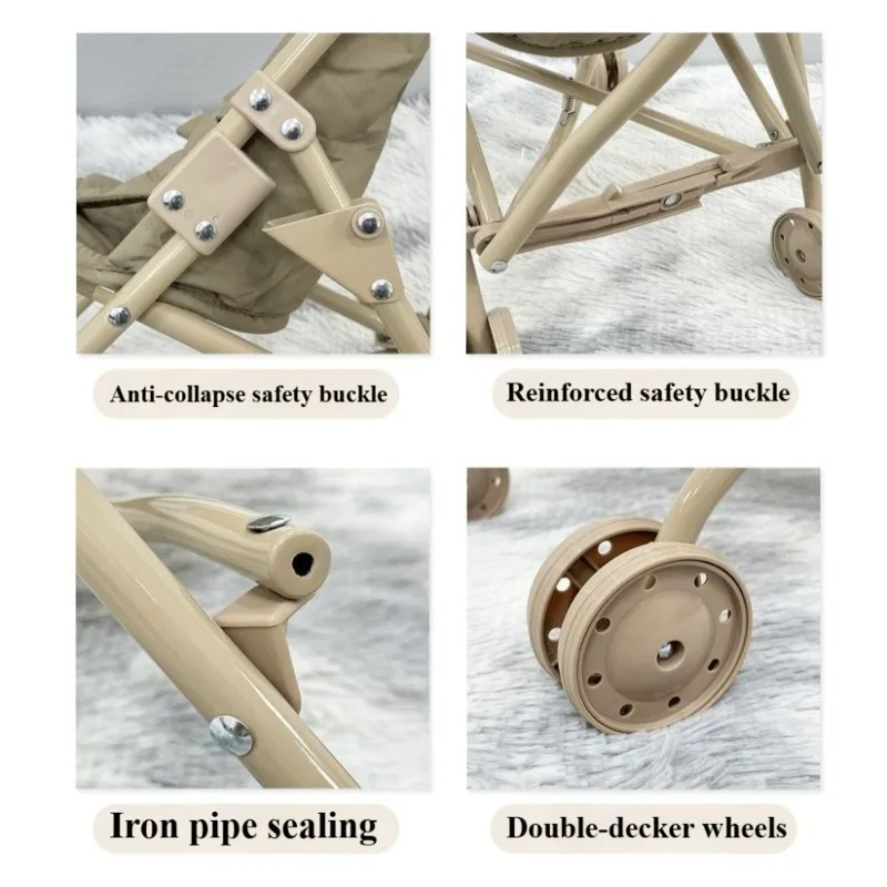 Cochecito de muñeca plegable – Metal resistente bordado suave niñas - imagen 4