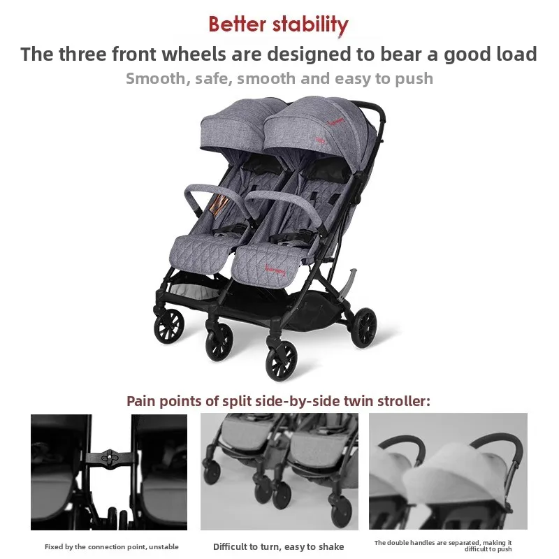 Cochecito gemelo kinderwagon integrado, ligero, plegable, para recién nacido de 0/4 años, puede sentarse y acostarse - imagen 4