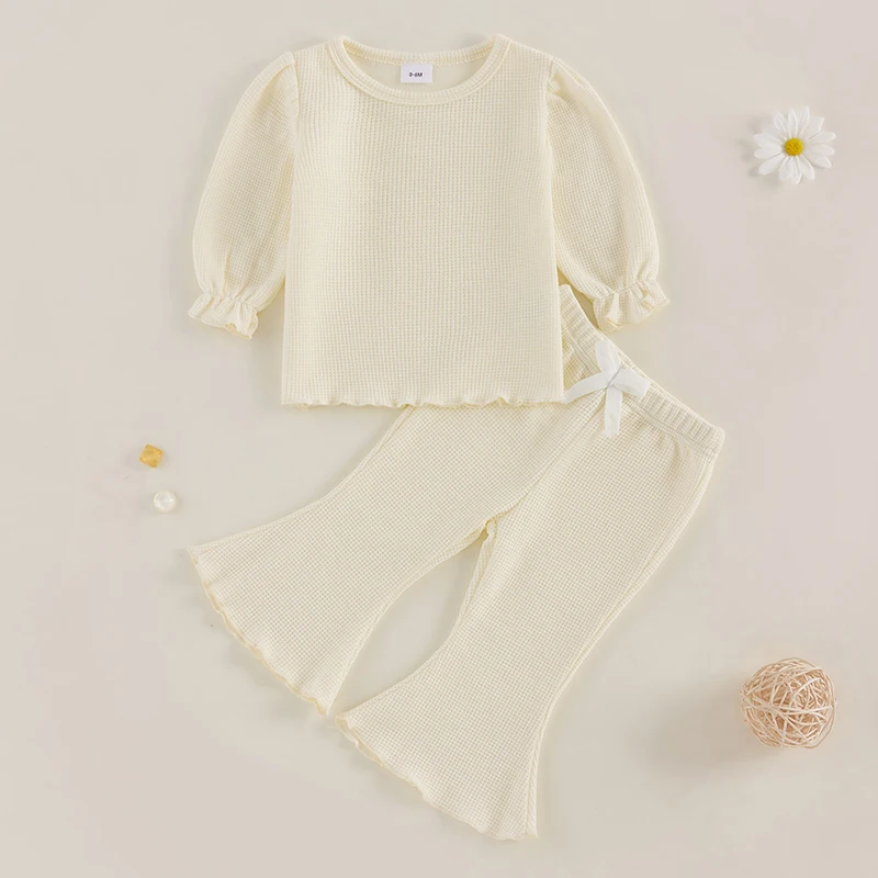 Conjunto niña camisa gofre manga larga y pantalón acampanado - imagen 3