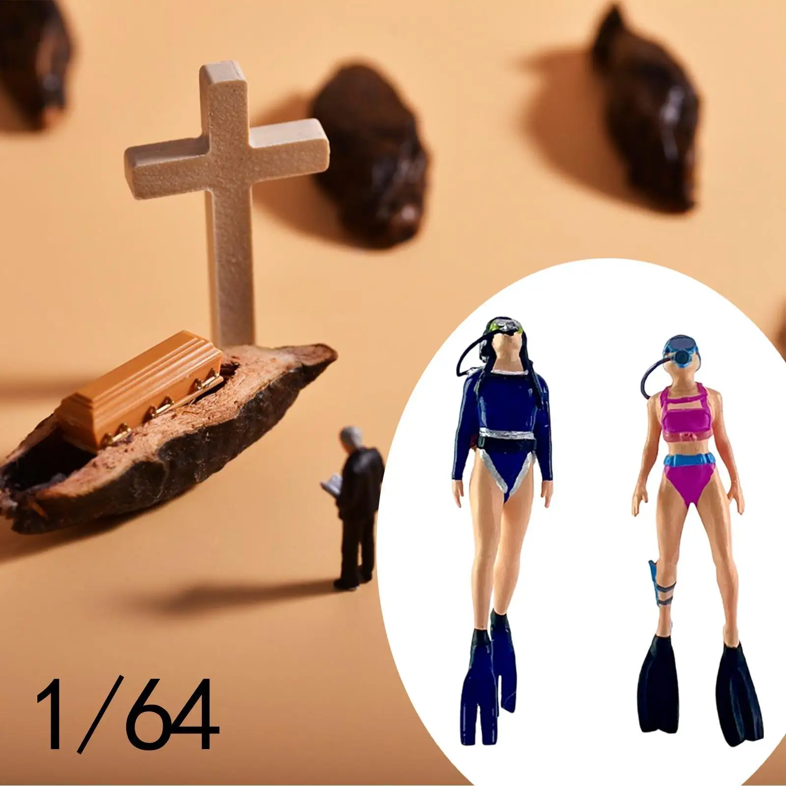 2x 1:64 Mermaid Diving Figures for Micro Landscape Photo Props Countertop