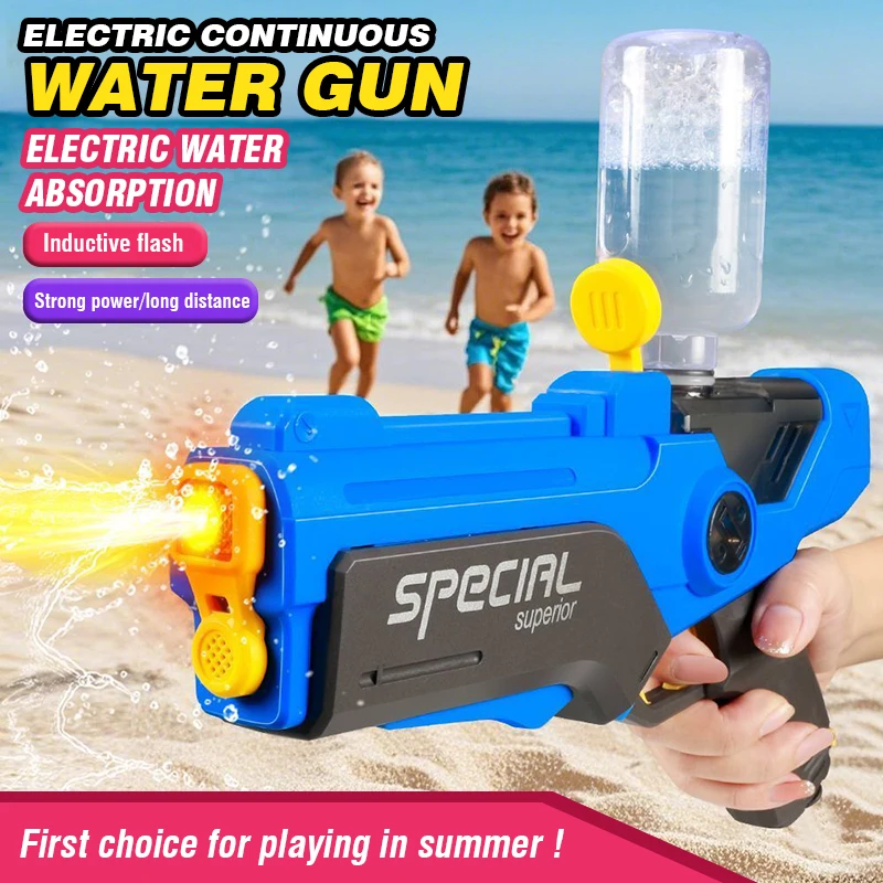 Pistola de agua eléctrica, pistola de disparo continuo con luz, absorción automática de agua, gran capacidad, portátil, para playa y exteriores, Navidad - imagen 2