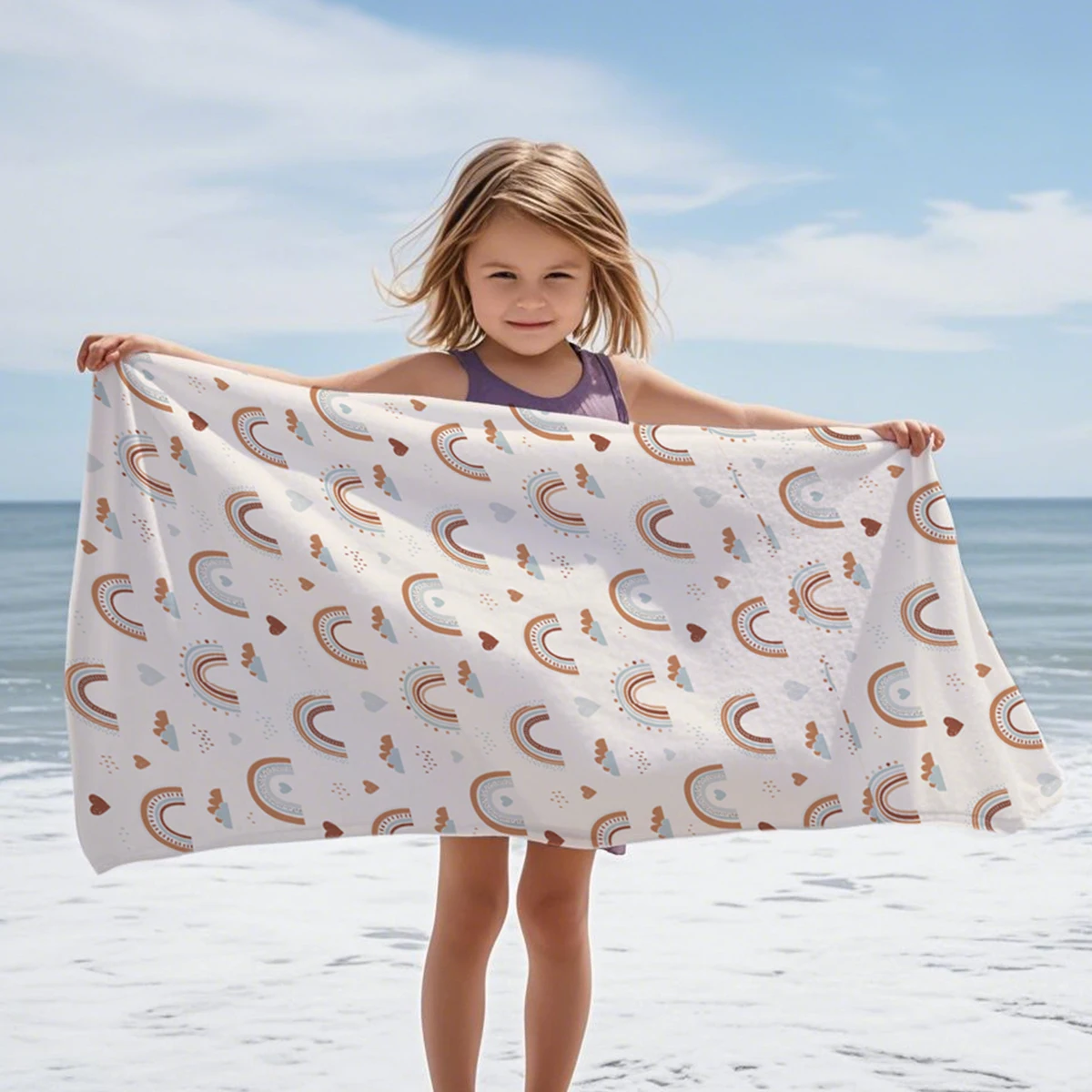 HappyFlute Children's Bath Towel 27x55in Shell Dolphin Rainbow Whale Print for Boys & Girls Beach Pool Summer Vacation Gifts - imagen 3