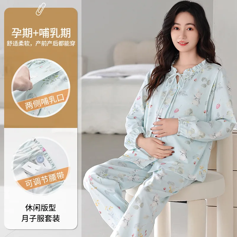 Pijamas de maternidad para lactancia, ropa de dormir de manga larga con estampado, conjunto de servicio doméstico para mujeres embarazadas, novedad de 2025 - imagen 3