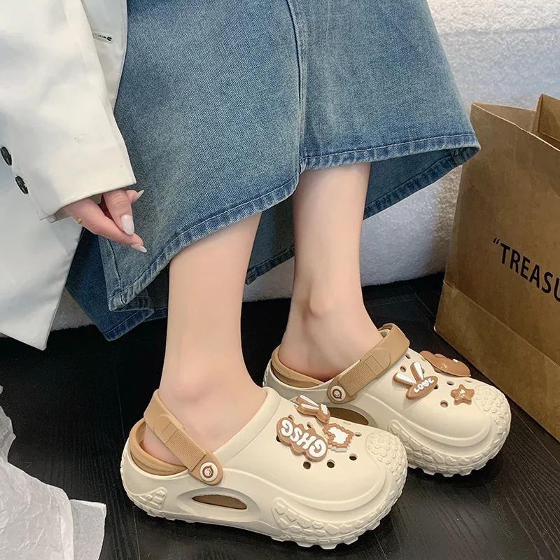 2025 nuevas zapatillas de plataforma de verano para mujer, bonito conejo DIY, zuecos de moda para niñas, suela gruesa, chanclas de playa para interiores para mujer, sandalias de calle - imagen 2