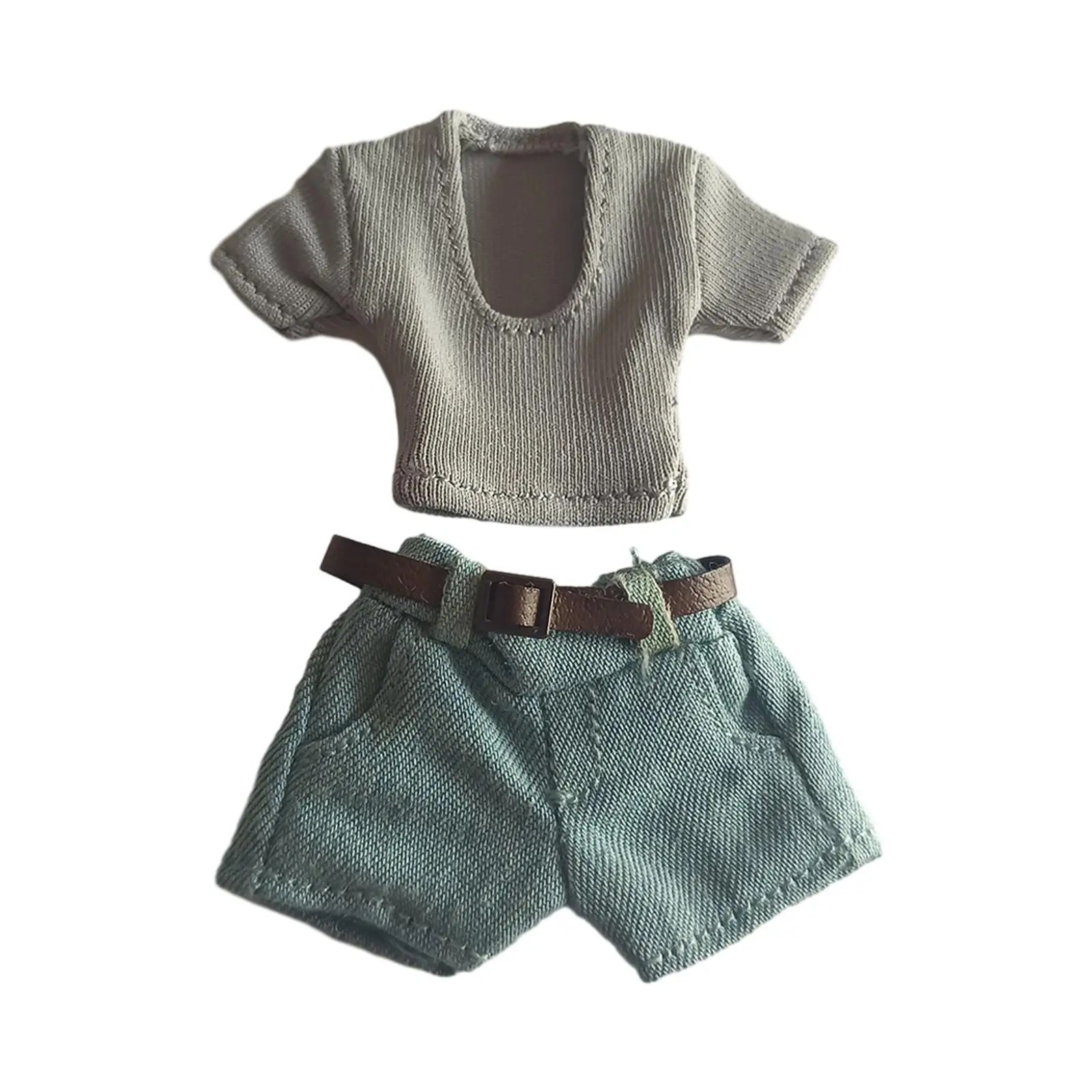 1/12 Scale Action Figures Clothing, Action Figure Clothes with Belt Doll Decor T Shirt Shorts Set for 6'' Female Figure Doll,