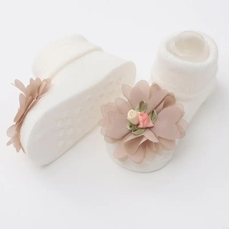 D7YD Conjunto calcetines y diadema para con flores encaje para bebé, conjunto regalo para niñas - imagen 3