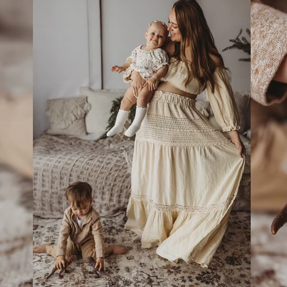 Vestido bohemio para sesión fotos embarazo – Encaje algodón dos piezas - imagen 3