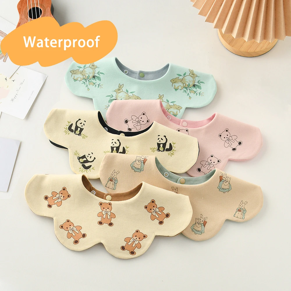 Nuevo babero impermeable de dos caras utilizable para alimentación de bebé, babero para bebés, toalla de Saliva ondulada, paño para eructar de algodón suave para niños recién nacidos, Baberos - imagen 2