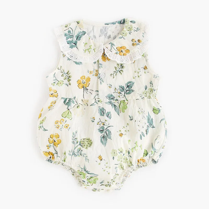 Body de encaje de una pieza sin mangas de estilo fino para niños pequeños, ropa bonita con estampado de flores para niñas de 3 a 24 meses - imagen 2