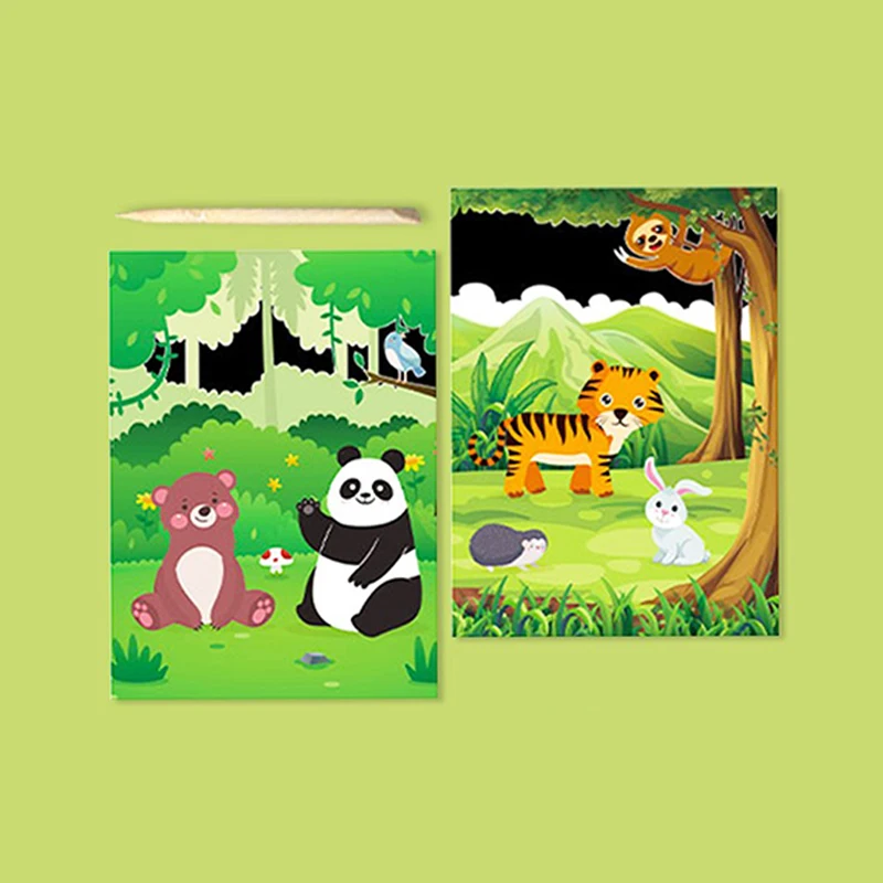 18 Uds. De papeles para pintar y rayar, juego de dibujo mágico de colores arcoíris, Animal espacial, océano, pirata, palo de bambú, regalos para niños y niñas ZYF - imagen 4