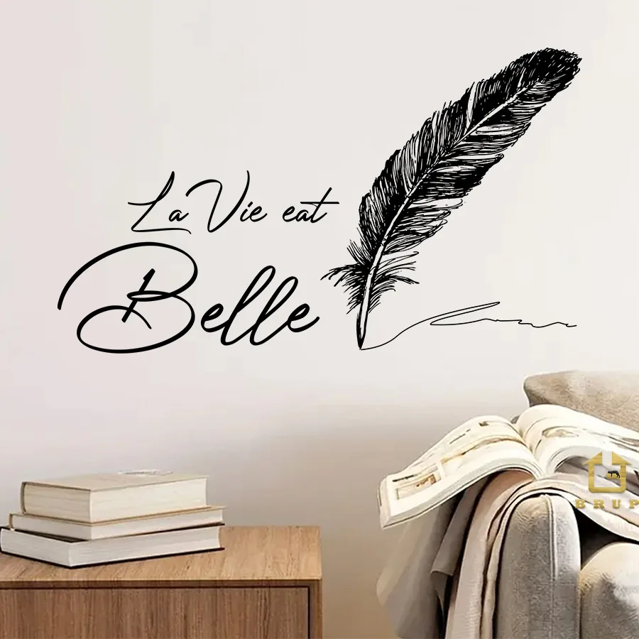 Pegatinas de pared con bolígrafo de plumas simples, pegatinas de pared autoadhesivas con fuente artística, pegatinas de decoración para dormitorio, estudio y dormitorio - imagen 3