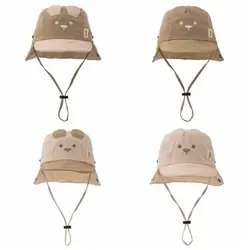 Nuevo sombrero de verano con orejas de oso de dibujos animados, gorra bordada de secado rápido para el sol, protección transpirable para el cuello, sombrero de pescador para niños y niñas
