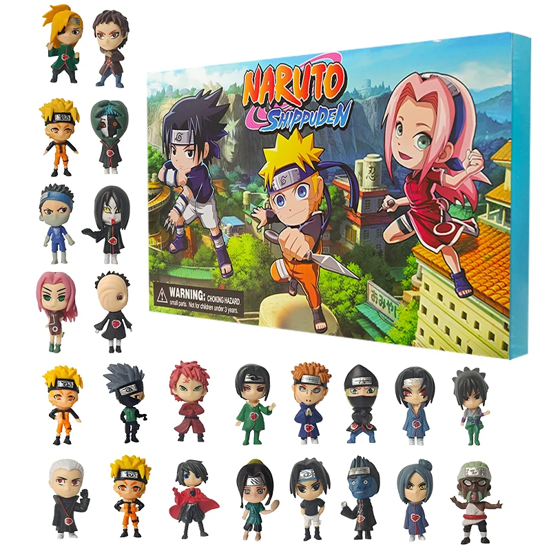 24 Uds. Calendario de Adviento de Anime figura de Naruto muñeca de acción Kakashi Sakura Itachi Gaara mini juego de juguetes niños caja de regalo de Navidad 2025