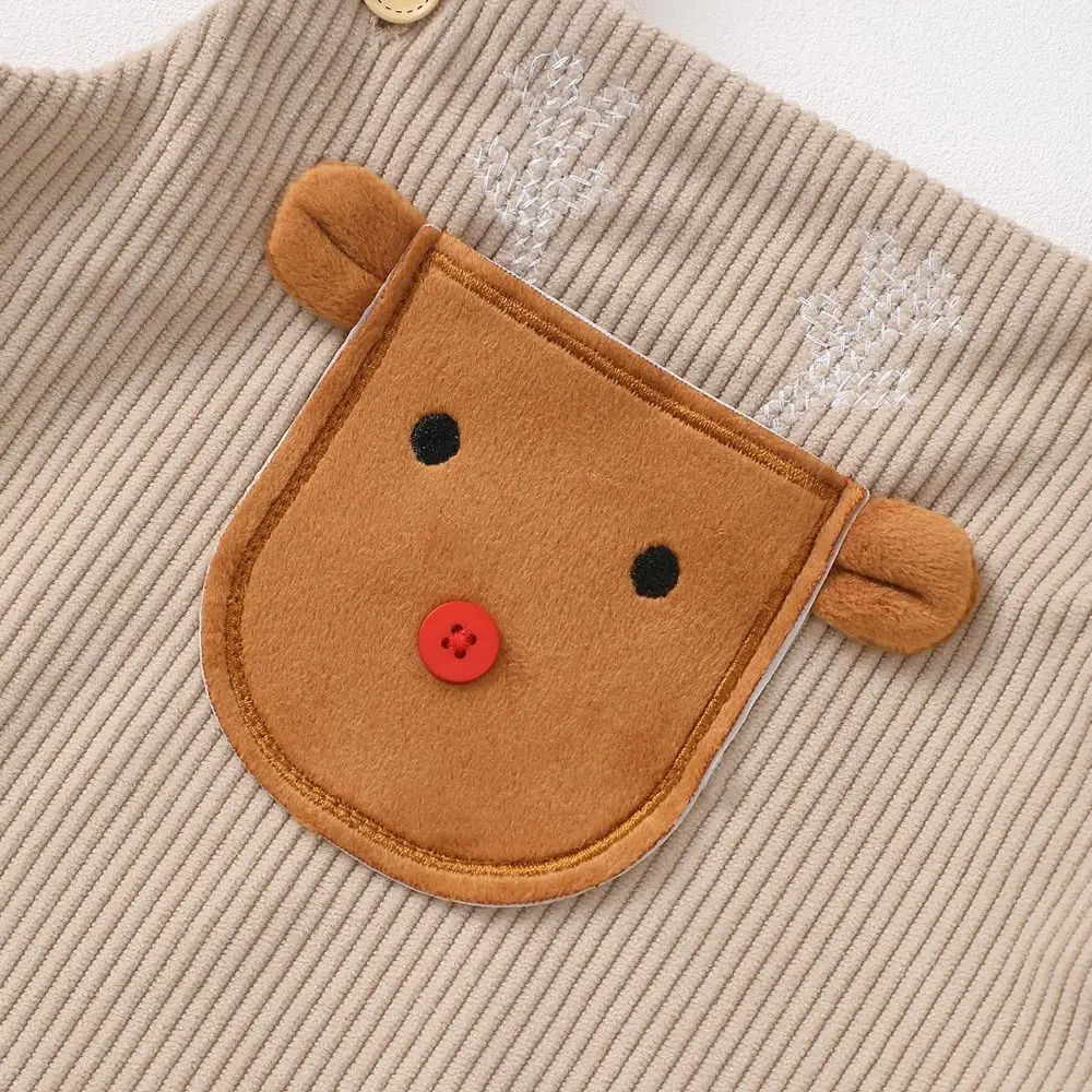 Conjunto de peleles con tirantes a la moda, disfraz de Navidad de dibujos animados de pana, mono bordado para niños y niñas - imagen 3
