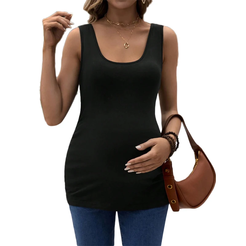 Camiseta sin mangas para mujer embarazada, chaleco de maternidad de Color sólido, camisola de verano - imagen 2