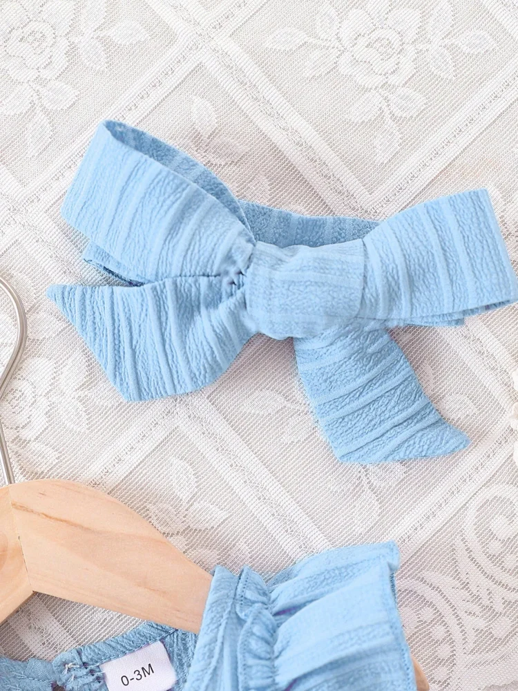 Vestido de manga con volantes para niña de 0 a 24 meses con lazo, bonito vestido de princesa azul para cumpleaños, vestidos de fiesta, ropa de verano para bebé - imagen 2