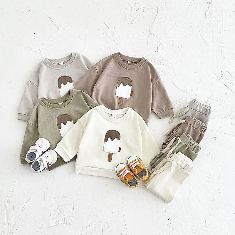 MILANCEL, nuevo conjunto de ropa de primavera para bebés, lindo traje con capucha de helado de dibujos animados para niños pequeños, traje suelto para niños pequeños, 2 uds.
