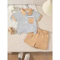 Conjunto infantil de rayas para niño 0-3 años: top y pantalón corto