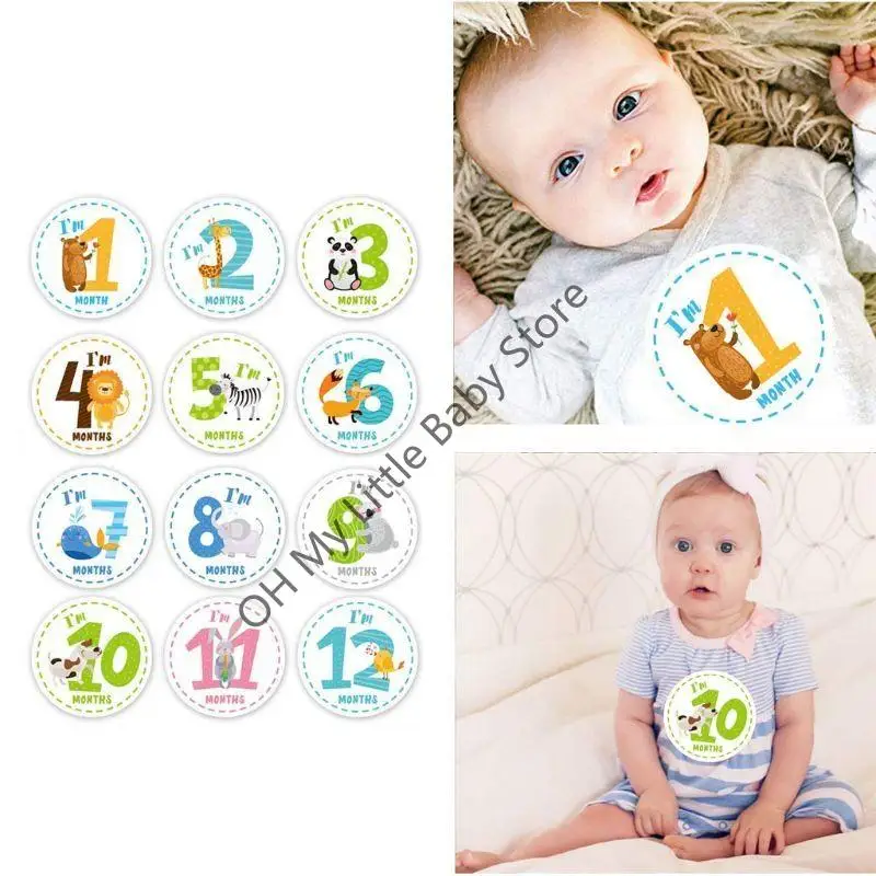Pegatizas mes M76C para baby boy girl animales estampado impresión 12 tarjetas coloridas unisex - imagen 5