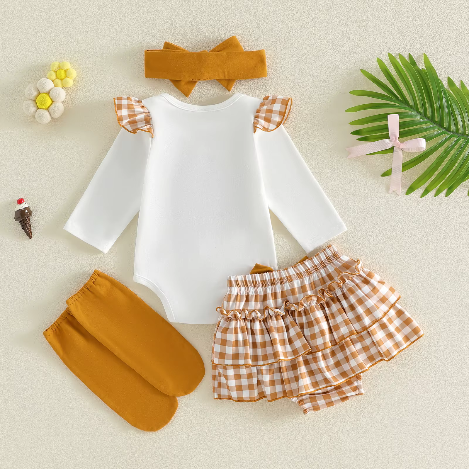 Conjunto de Pascua para niña: body con letras y shorts a cuadros - imagen 2