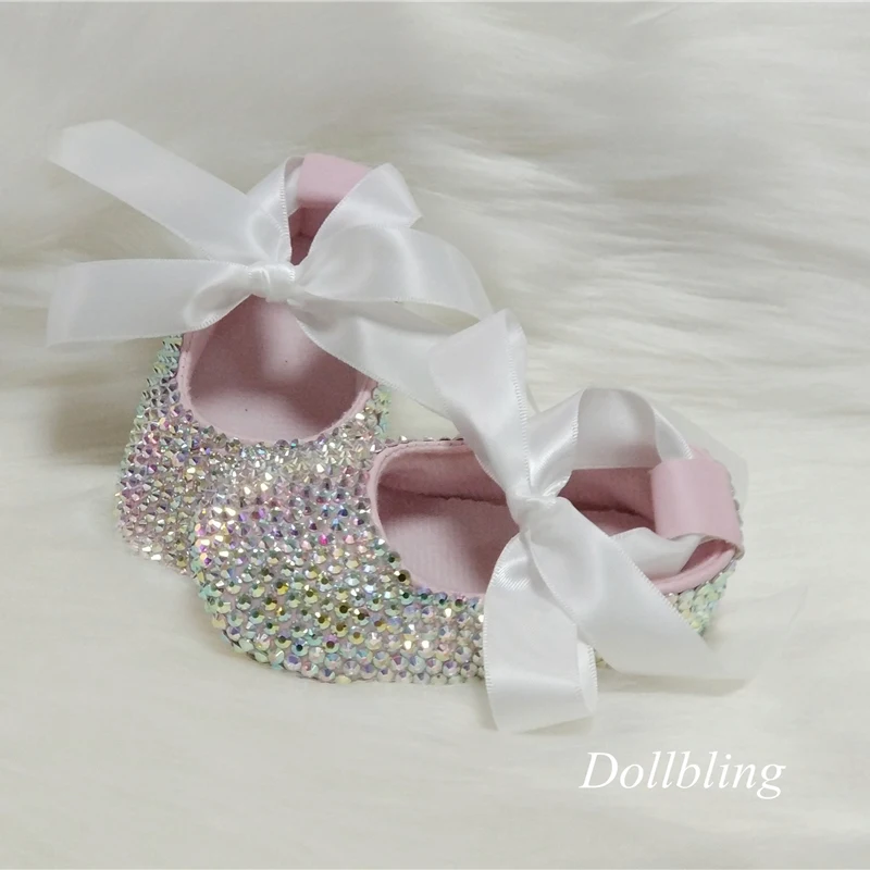 Zapatos de princesa con lazo para bebé y niña, calzado personalizado con cristales brillantes y diamantes de imitación, cinta para el pelo de 0 a 1 años - imagen 5