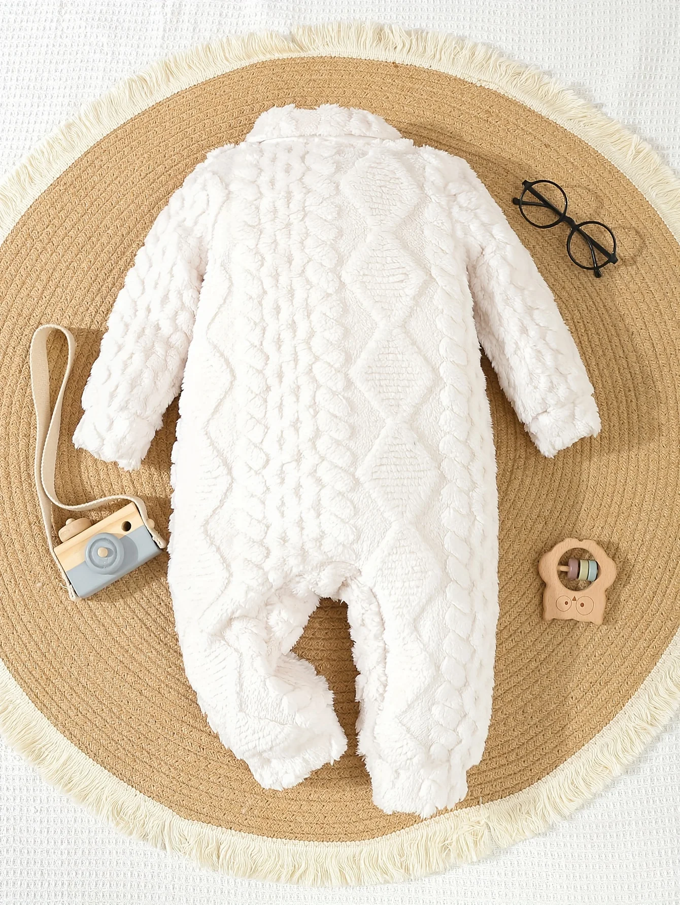 Mono de invierno felpa para bebé cálido con piel en solapa y jacquard - imagen 2