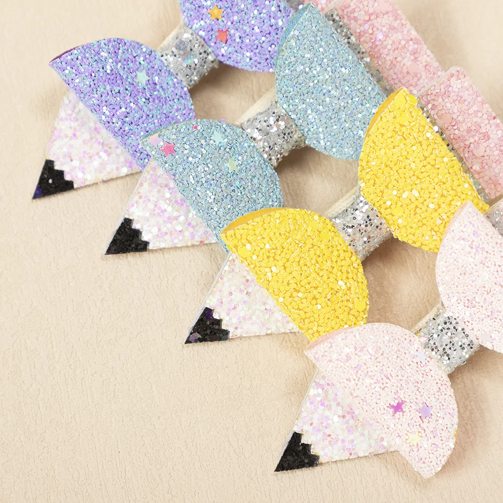 4 unids/set de pinza para el pelo con forma de lápiz brillante para niños, accesorio bonito para el pelo para niña, tocado para niña, fiesta de regreso a la escuela