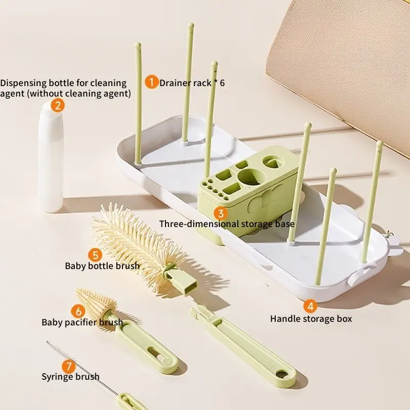 Cepillo silicona biberón y pajita bebé – Set portátil multifuncional - imagen 2
