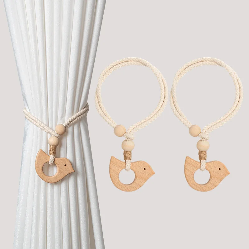2 uds. Bolas de sujeción de cortina estilo madera de alta gama, correas ajustables sin perforaciones, decoración de lujo para sala de estar y dormitorio