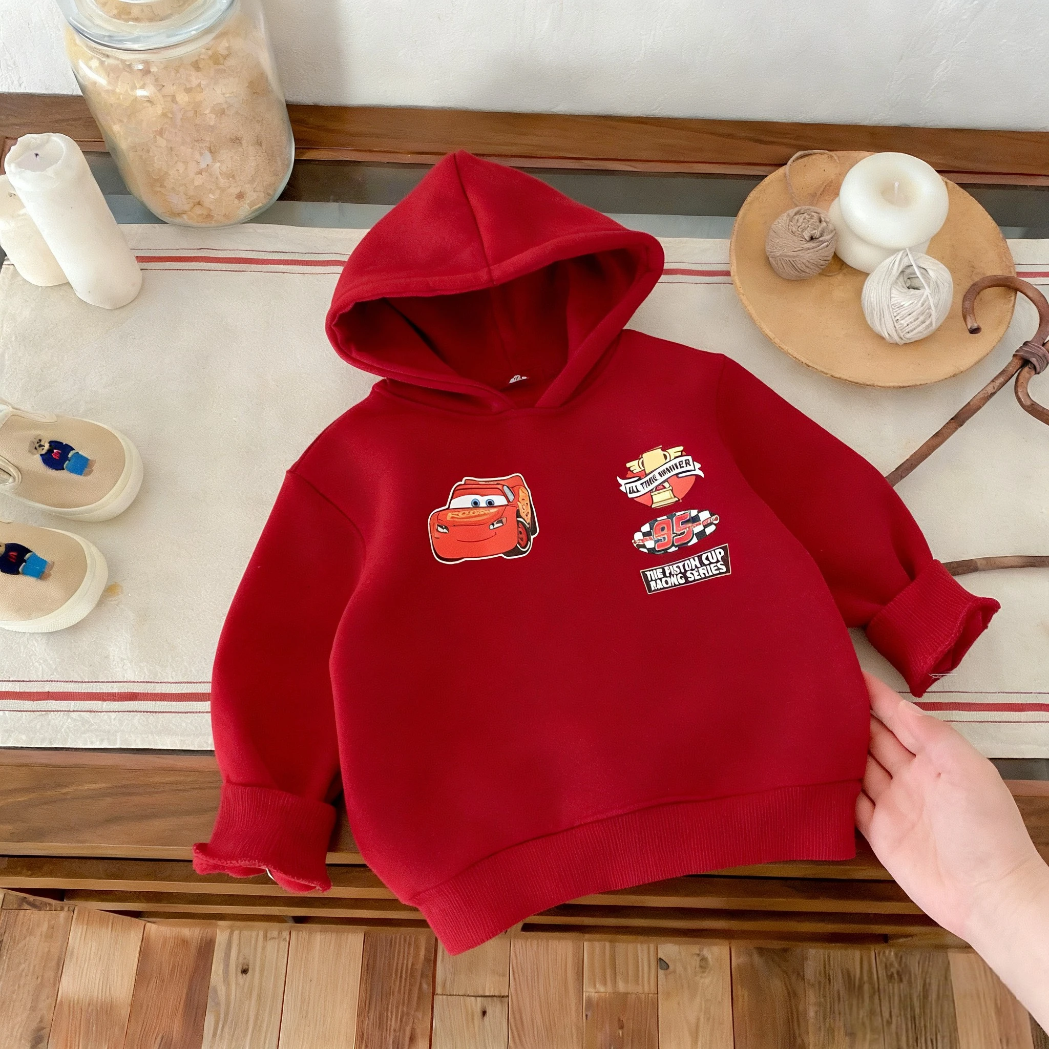 Sudaderas con capucha de coche de dibujos animados con estampado de Color sólido, ropa para niños, Tops informales con capucha para primavera y otoño, sudaderas, ropa para niños, Sudadera con capucha de Disney - imagen 2