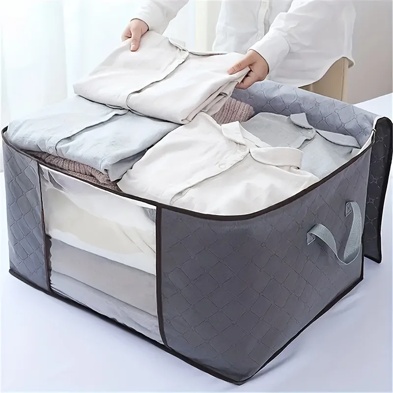 Bolsa de almacenamiento acolchada extragrande de 1 pieza: asas reforzadas! Organizador duradero para ropa, ropa de cama y edredones, ventana transparente - imagen 4