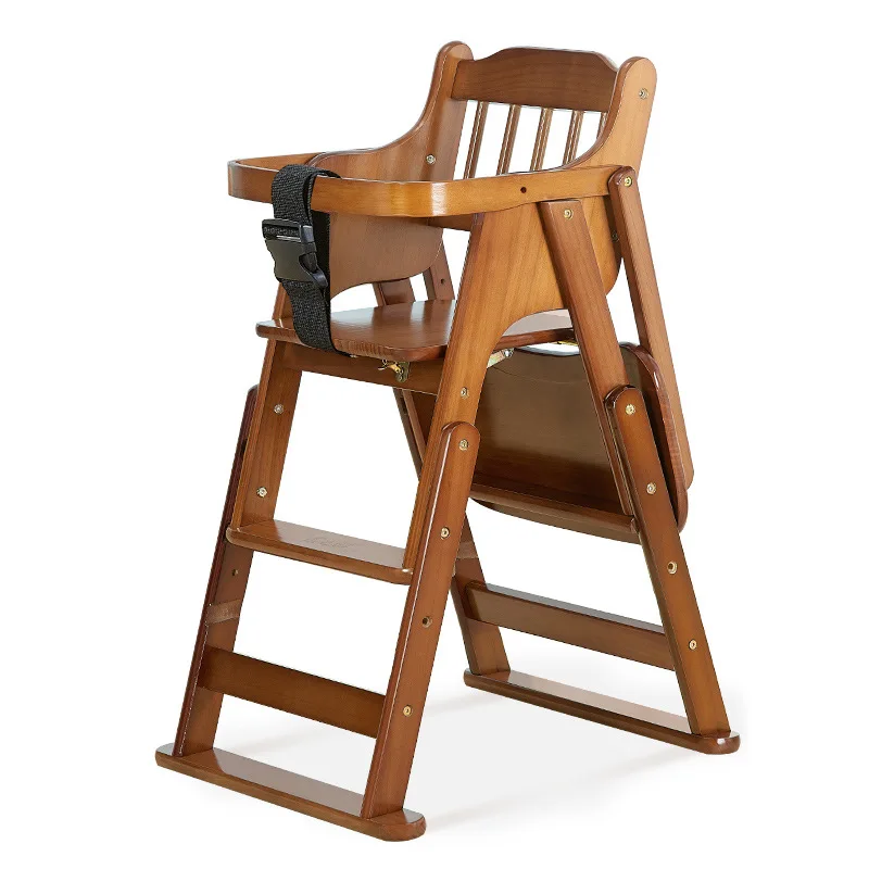 Silla de comedor para bebés madera maciza, plegable ajustable - imagen 4